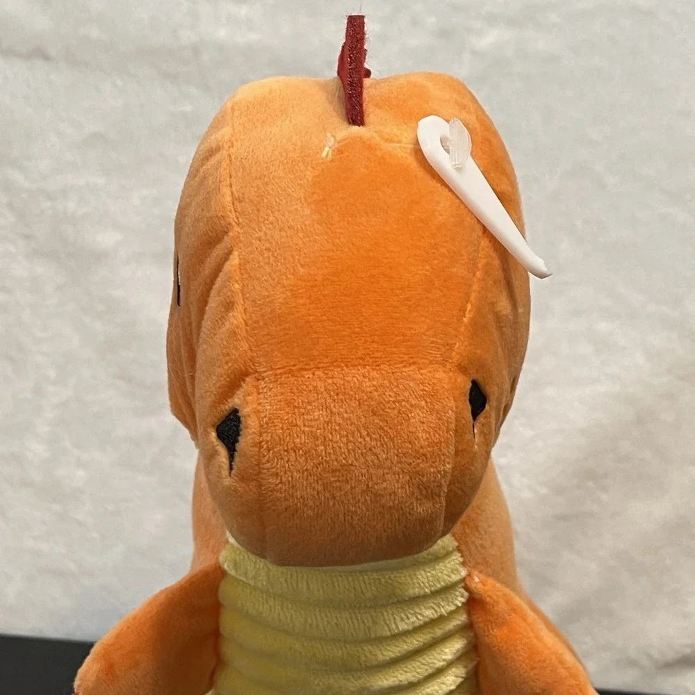 Dog Toy T-Rex Dinosaur Plush Crinkle Tail Stuffed Animal Toy Orange Red 15